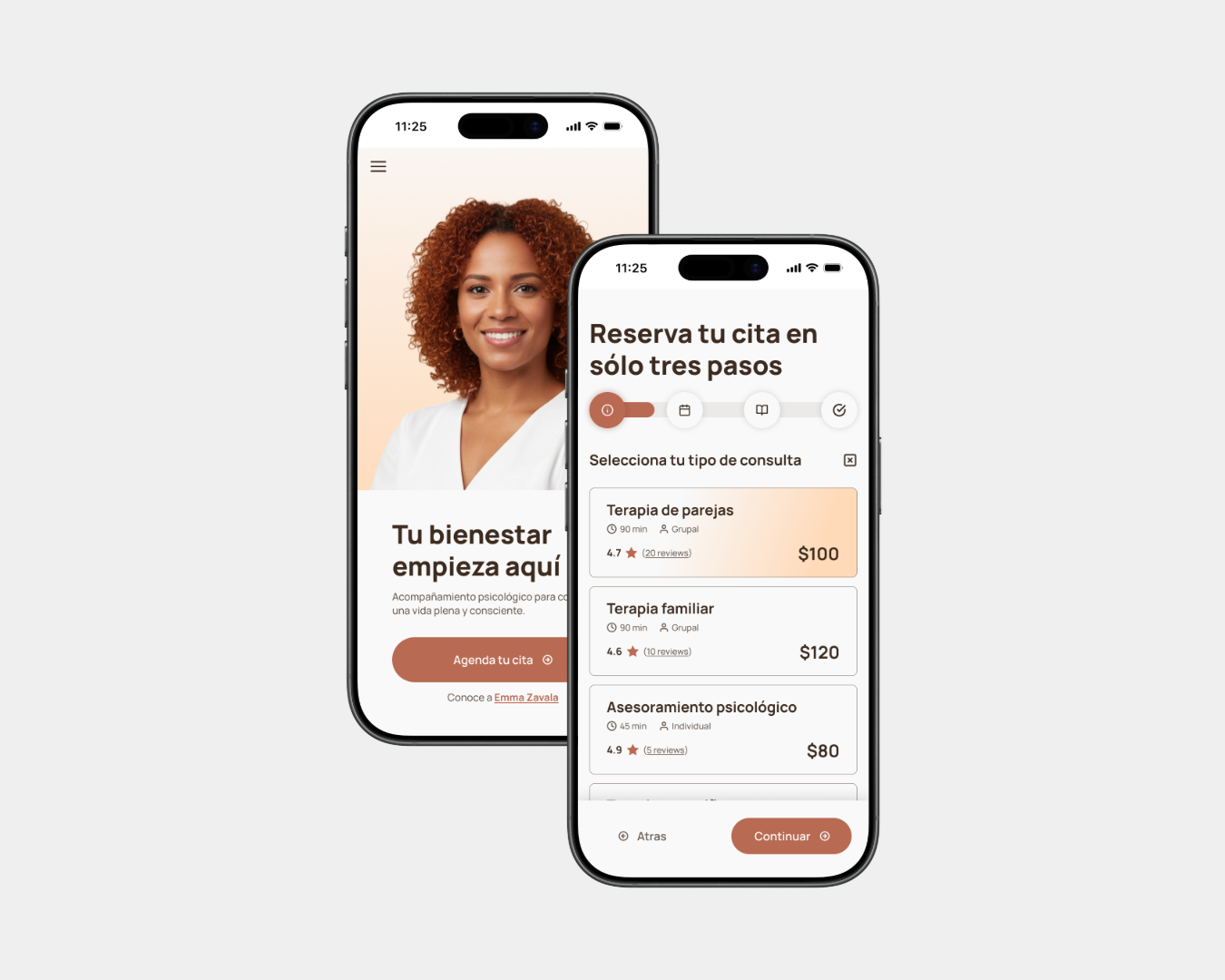 mock up mobile del sistema de reservas